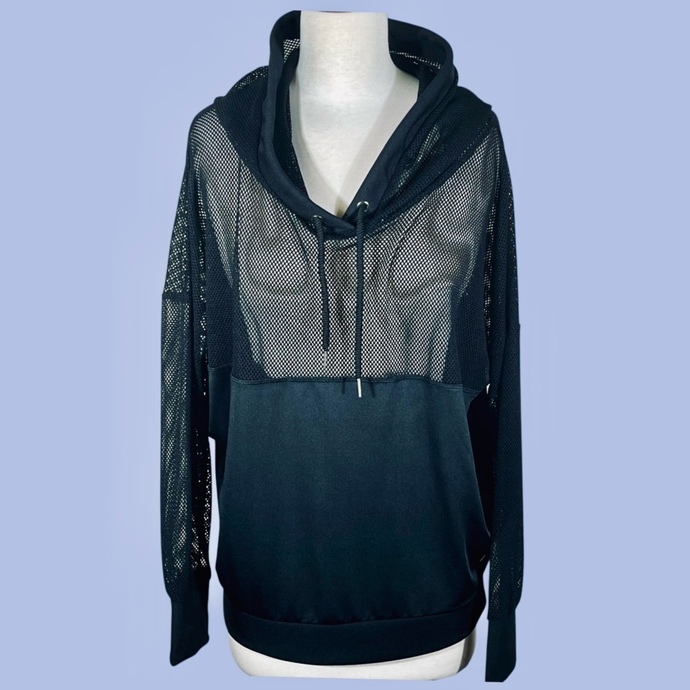 Cali Sport Black Hooded Mesh Long Sleeve Activewear Sweatshirt Size Large NWT